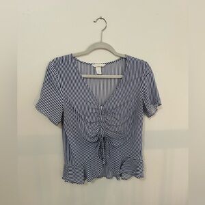 H&M scrunched center blue and white striped top